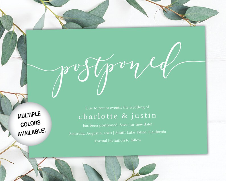 Postponed Wedding Card Printable Postponed Date Announcement | Etsy