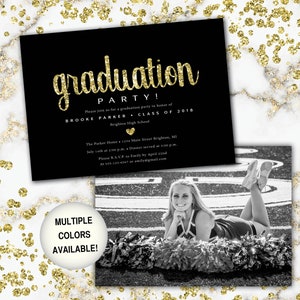 Black and Gold Graduation Party Invitation with Photo | Graduation Party Invitation with Photo | Printable Graduation Party Invitation