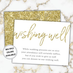 Gold Wishing Well Card for Bridal Shower Bridal Shower Wishing Well Insert Gold Glitter Printable Gold Wishing Well Invitation image 1