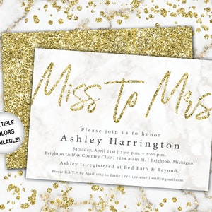 Miss to Mrs Bridal Shower Invitation Navy and Gold Bridal Shower Invitation Miss to Mrs Gold Glitter Gold and Navy From Miss to Mrs image 5