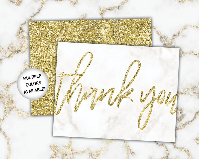 Gold Thank You Cards Gold Glitter Thank You Cards Printable Thank You Notecards Printable Thank You Cards Gold Glitter image 4