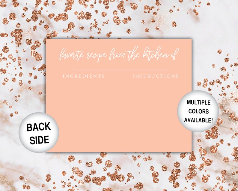 Rose Gold Recipe Card Inserts Recipe Insert for Bridal Shower Rose Gold Glitter Recipe Card Printable Template Recipe Insert Card image 4