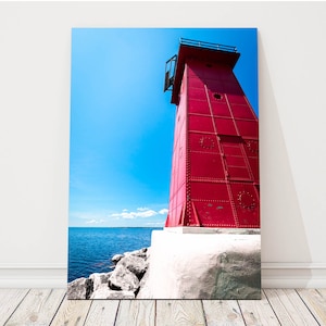 Lake Michigan Lighthouse Red | Manistique East Breakwater Lighthouse Photo | Lighthouse Photograph | Michigan Lighthouse