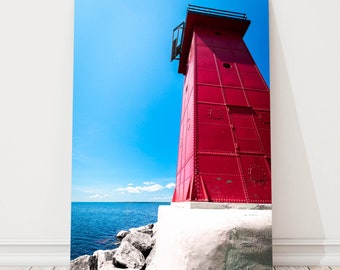 Lake Michigan Lighthouse Red | Manistique East Breakwater Lighthouse Photo | Lighthouse Photograph | Michigan Lighthouse