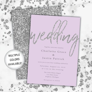 Lilac and Silver Wedding Invitations | Printable Wedding Invitations Purple Template | Purple Wedding Invitations with Silver Glitter