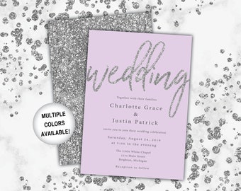 Lilac and Silver Wedding Invitations | Printable Wedding Invitations Purple Template | Purple Wedding Invitations with Silver Glitter