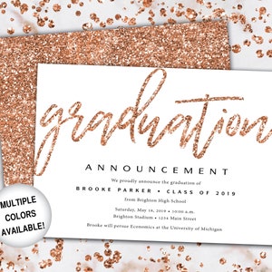 Rose Gold Graduation Announcement Template Graduation Announcement Without Photo Graduation Ceremony Invitation Printable Graduation image 1