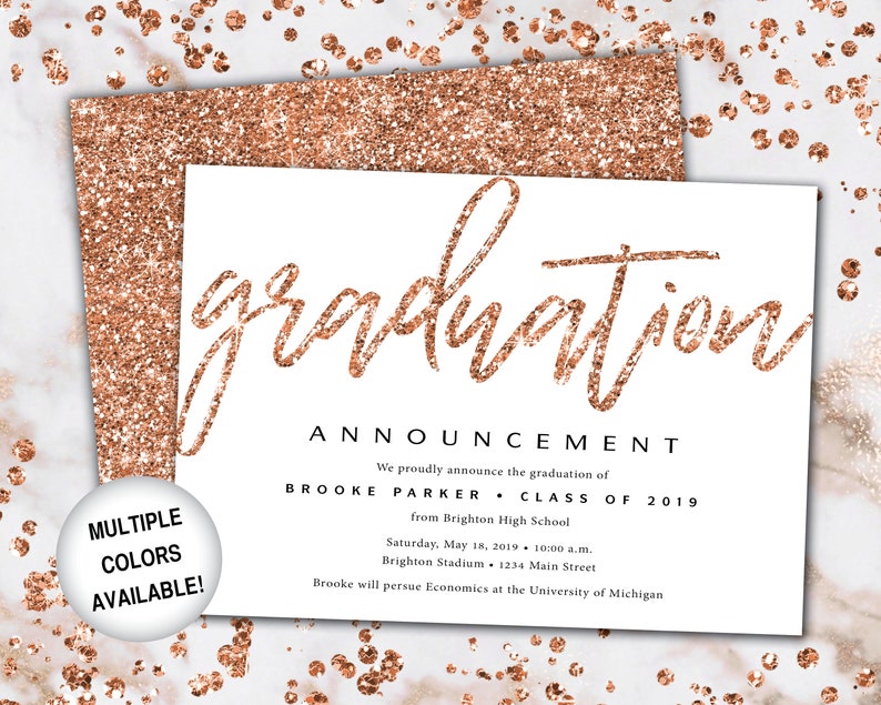 Rose Gold Graduation Announcement Template Graduation Announcement Without Photo Graduation Ceremony Invitation Printable Graduation image 1