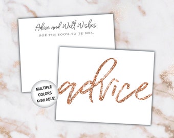 Advice Insert for Bridal Shower | Bridal Shower Advice Card Rose Gold Glitter | Printable Advice Card for Bride to Be | Advice Card Template