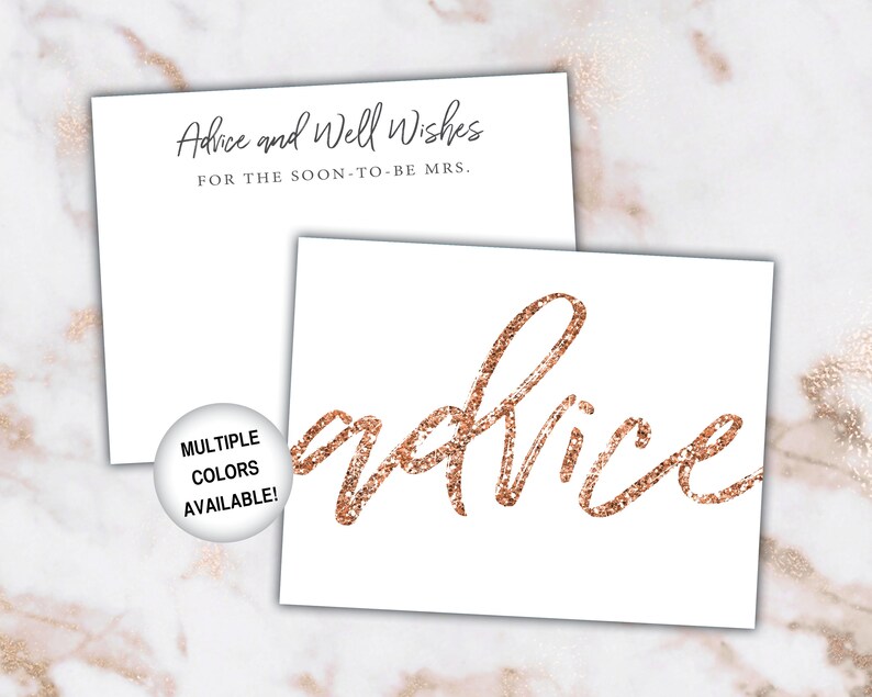 Advice Insert for Bridal Shower Bridal Shower Advice Card Rose Gold Glitter Printable Advice Card for Bride to Be Advice Card Template image 1