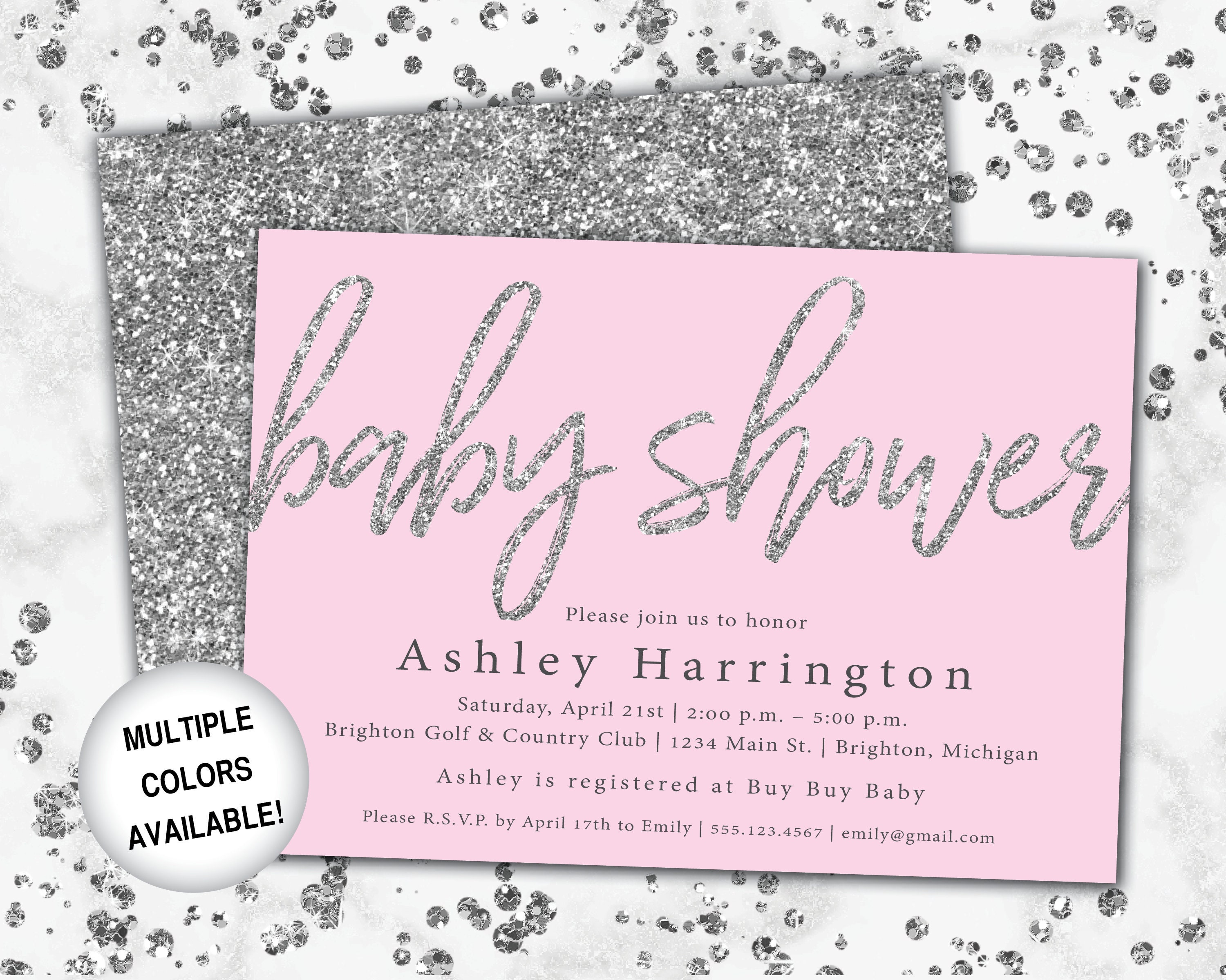 Pink and Silver Baby Shower Invitation Baby Shower Etsy