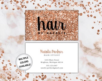 Rose Gold Hairstylist Business Cards | Hair Business Cards | Hair Stylist Business Cards | Hairdresser Business Cards Rose Gold Glitter