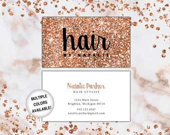 Rose Gold Hairstylist Business Cards | Hair Business Cards | Hair Stylist Business Cards | Hairdresser Business Cards Rose Gold Glitter