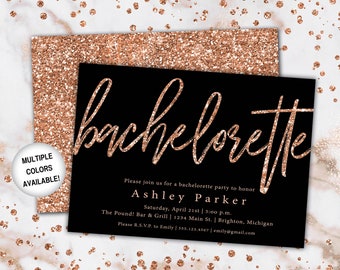 Rose Gold Glitter Bachelorette Party Invitation | Bachelorette Invitation Template Rose Gold | Bachelorette Party Invitation | Printable