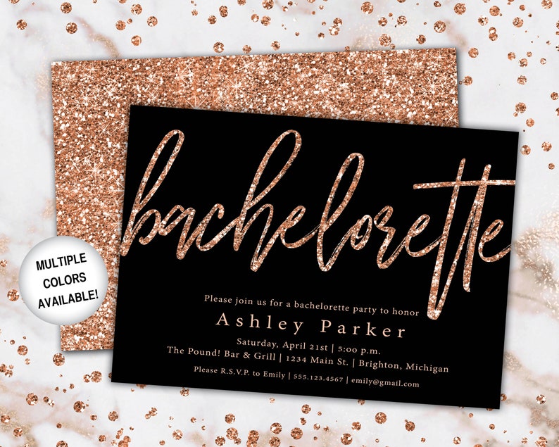 Rose Gold Glitter Bachelorette Party Invitation Bachelorette Invitation Template Rose Gold Bachelorette Party Invitation Printable zdjęcie 1