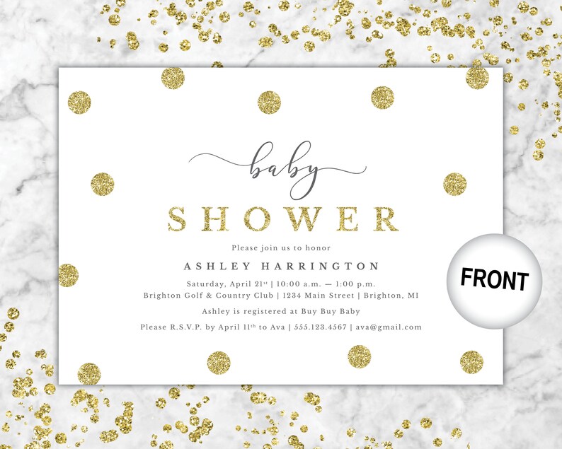 Gold Baby Shower Invitation Baby Shower Invitation Gold Etsy