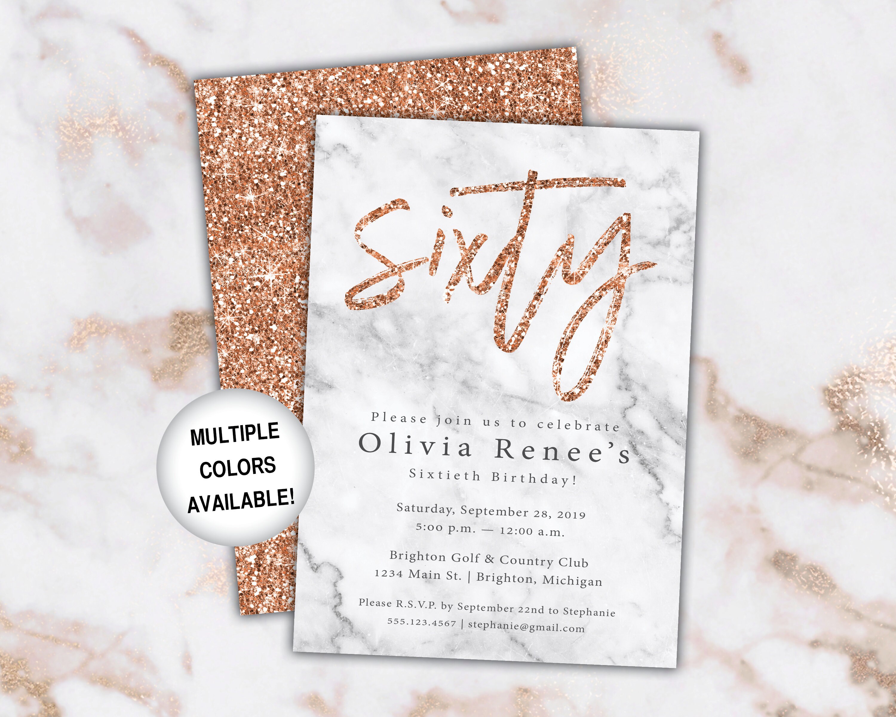 60th Birthday Invitation Rose Gold Sixtieth Birthday | Etsy