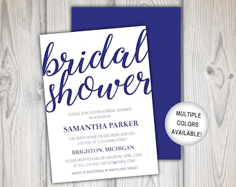 Navy Blue Bridal Shower Invitation | Printable Shower Invitation Blue | Navy Blue Wedding Shower Invite 5x7 | Bridal Shower Invitations