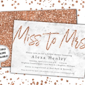 Miss to Mrs Bridal Shower Invitation Rose Gold Bridal Shower Invitation Miss to Mrs Rose Gold Glitter Rose Gold from Miss to Mrs Marble image 10