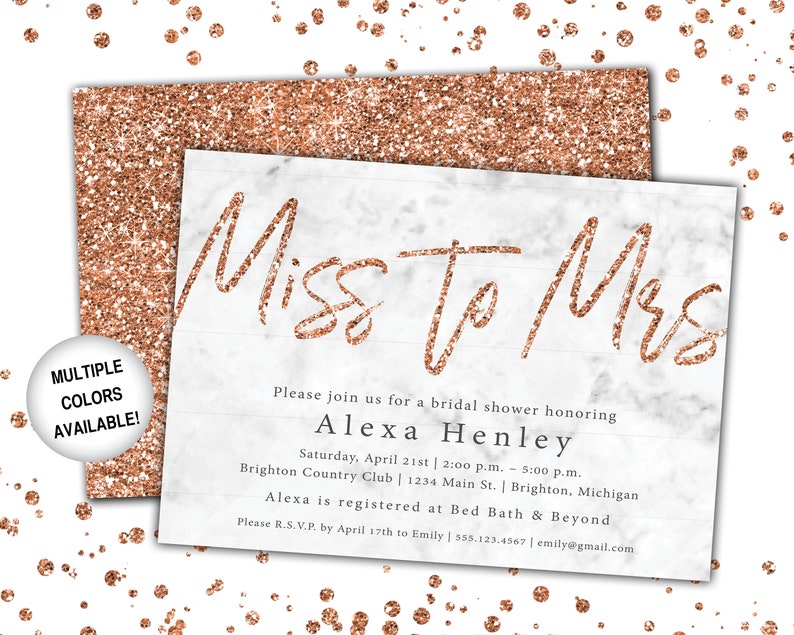 Miss to Mrs Bridal Shower Invitation Rose Gold Bridal Shower Invitation Miss to Mrs Rose Gold Glitter Rose Gold from Miss to Mrs Marble image 10