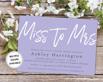 Miss to Mrs Invitation Lilac | Miss to Mrs Bridal Shower Invitation | Printable Bridal Shower Invitation | From Miss to Mrs Invite Lavender