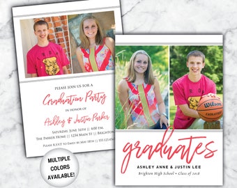 Twin Graduation Party Invitation | Graduation Party Invite For Twins Two Photos | Graduation Invitation Friends | Siblings Grad Party