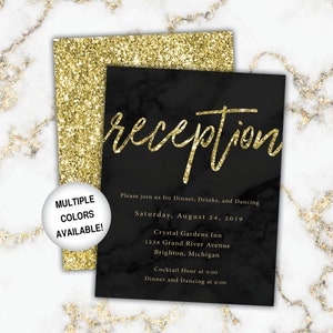 Gold and Black Reception Cards Wedding Reception Cards Black and Gold Glitter Wedding Reception Invitations image 5