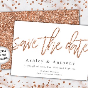 Rose Gold and Navy Save The Date Save The Date Invitation Template Rose Gold Save the Date Invitation Announcement Rose Gold Glitter image 4