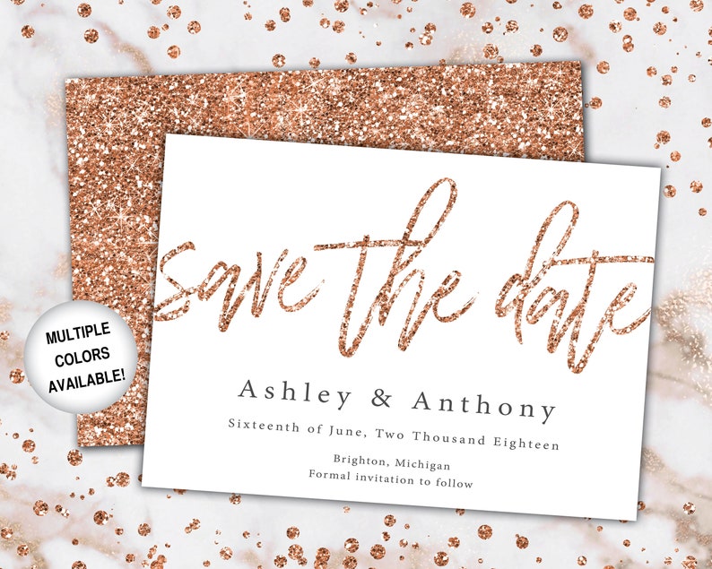 Rose Gold and Navy Save The Date Save The Date Invitation Template Rose Gold Save the Date Invitation Announcement Rose Gold Glitter image 4