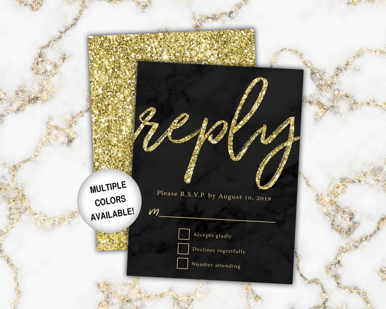 Gold Wedding Reply Cards Wedding RSVP Cards Gold and White Marble Gold Marble Wedding Reply Cards with Invitations Gold Wedding RSVP image 7