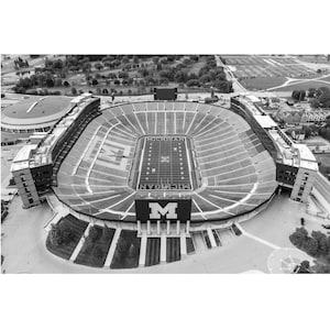 Michigan Stadium Black and White Aerial View Photo | U of M Aerial Photography | University of Michigan, The Big House | Ann Arbor Michigan