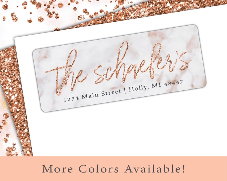 Rose Gold Return Address Labels Simple Return Address Labels Rose Gold Glitter Marble Personalized Return Address Labels Rose Gold image 6