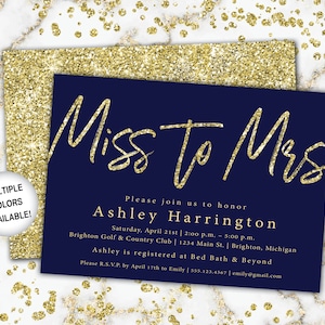 Miss to Mrs Bridal Shower Invitation Navy and Gold Bridal Shower Invitation Miss to Mrs Gold Glitter Gold and Navy From Miss to Mrs image 1