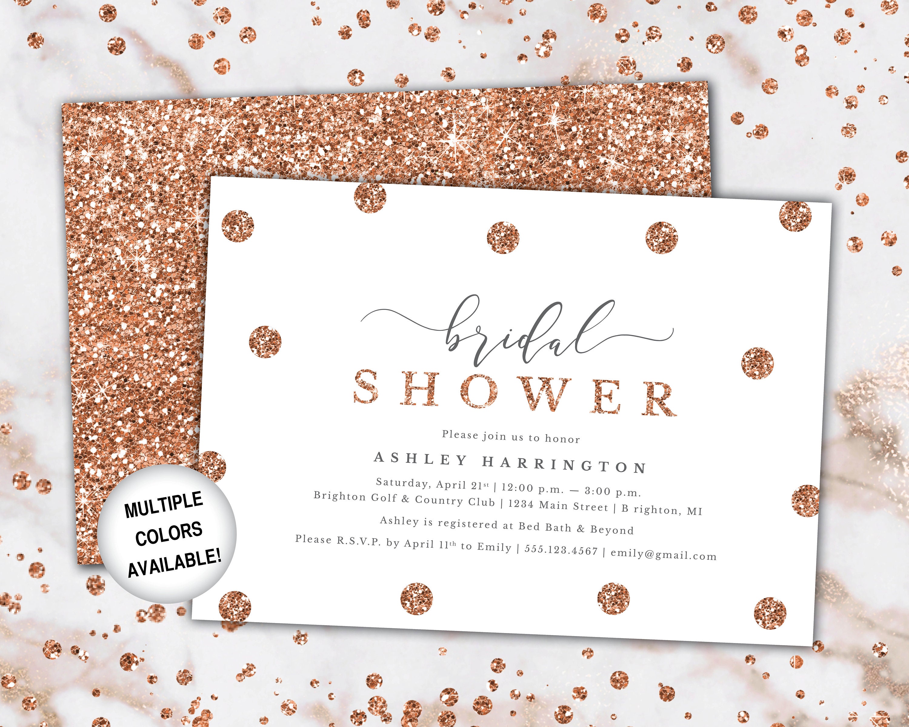 Rose Gold and Navy Bridal Shower Invitation Glitter Polka Etsy