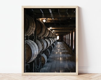 Bourbon Barrels Wall Art Rackhouse Photo Print, Distillery Photo, Whiskey Man Cave Decor, Kentucky Bourbon Wall Art, Barrels Wall Decor