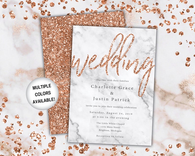 Rose Gold and Black Wedding Invitations Printable Wedding Etsy