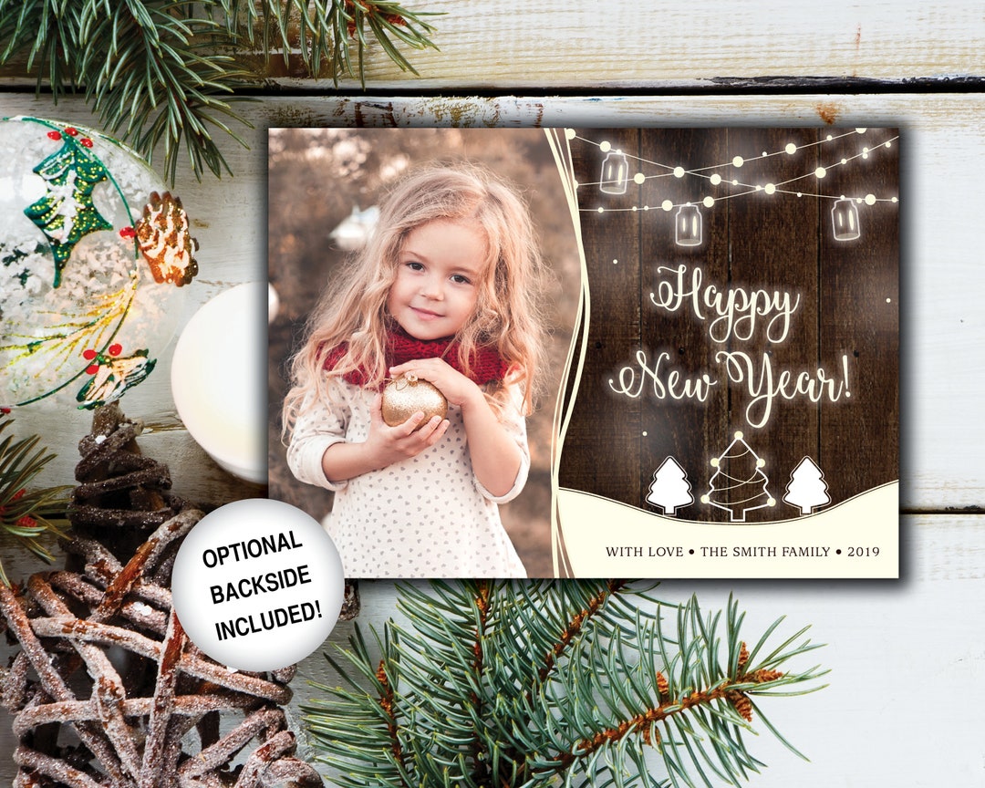 Rustic New Years Card With Photo | Happy New Year Card | Christmas Card ...