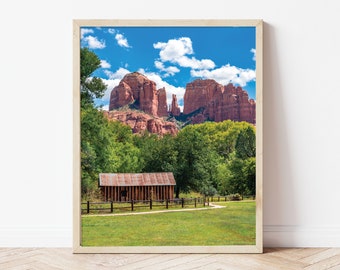 Cathedral Rock, Sedona Photography, Water Wheel and Barn at Cathedral Rock, Crescent Moon Picnic Site, Sedona Wall Art, Landscape Prints