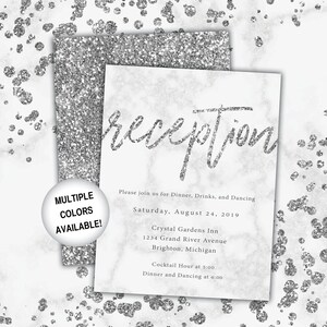 Black and Silver Reception Cards Wedding Reception Cards Black and Silver Glitter Wedding Reception Invitations Printable Template image 7