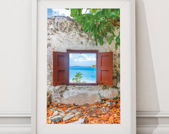 Cinnamon Bay St John Photography, Window to the Beach | Cinnamon Bay Ruins Wall Decor | St John US Virgin Islands Beaches Art | Sugar Mill