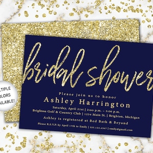 Navy and Gold Bridal Shower Invitation Bridal Shower Invitation Template Gold Bridal Shower Invitations Navy and Gold Bridal Shower image 1