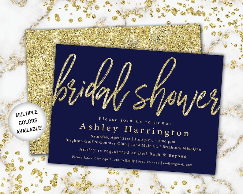Navy and Gold Bridal Shower Invitation Bridal Shower Invitation Template Gold Bridal Shower Invitations Navy and Gold Bridal Shower image 1