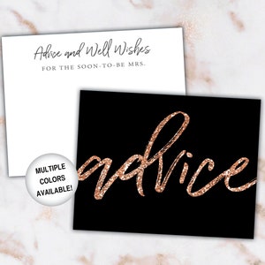 Inserto de consejos para bridal shower / Tarjeta de consejos de bridal Shower Rose Gold Glitter / Tarjeta de consejos imprimible para novias / Plantilla de tarjeta de asesoramiento