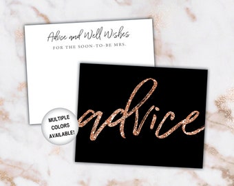 Advice Insert for Bridal Shower | Bridal Shower Advice Card Rose Gold Glitter | Printable Advice Card for Bride to Be | Advice Card Template