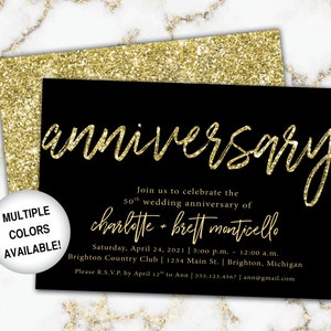 Black and Gold Anniversary Invitations Printable l Wedding Anniversary Invites Gold Printable | 50th Anniversary Invites | Anniversary