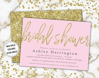 Pink and Gold Bridal Shower Invitation | Bridal Shower Invitation Template Gold | Bridal Shower Invitations | Gold and Pink Bridal Shower
