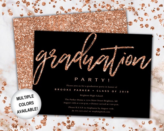 Rose Gold And Black Graduation Party Invitation Rose Gold Etsy