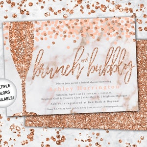 Brunch and Bubbly Bridal Shower Invitation Rose Gold and Navy Brunch & Bubbly Invitation Glitter Brunch and Bubbly with Champagne image 7