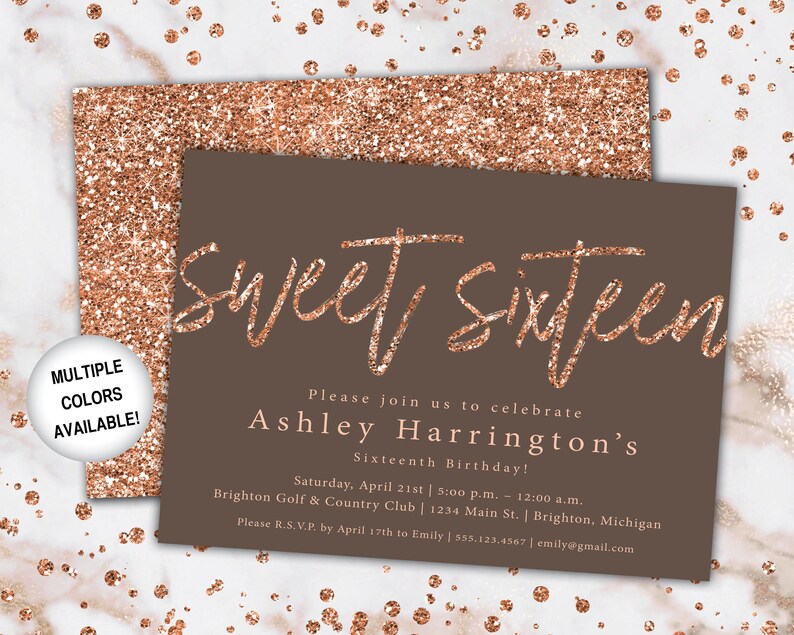 Rose Gold Sweet 16 Invitation Sweet Sixteen Birthday Etsy
