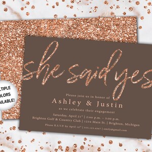 Rose Gold and Navy Engagement Party Invitation She Said Yes Invitation Template Rose Gold She Said Yes Engagement Party Invitation image 9